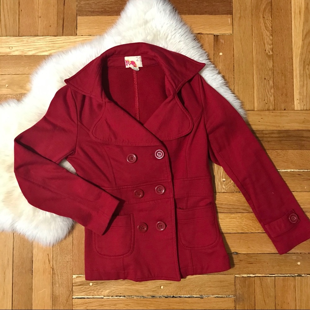 Short Red Forever 21 Double-Breasted Coat